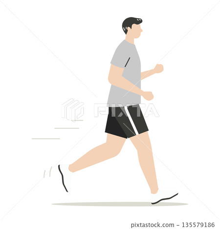 A man in shorts jogging 135579186