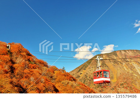 栃木縣日光妙地平的秋季景色和索道 135579486