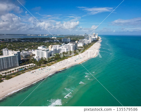 Miami cityscape with skyscrapers and ocean. Miami Beach from above. Miami skyline from top. 135579586