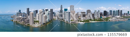 Panorama of Brickell in Miami. Brickell skyline on a sunny day. Panorama view of Brickell. Brickell famous panorama. Miami downtown landscape. Panorama of Brickell in Miami. Brickell skyline on a sunny day. Panorama view of Brickell. Brickell famous panorama. Miami downtown landscape. 135579669