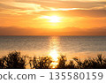 Golden sunset over Lake Biwa and the calm surface of the lake 135580159