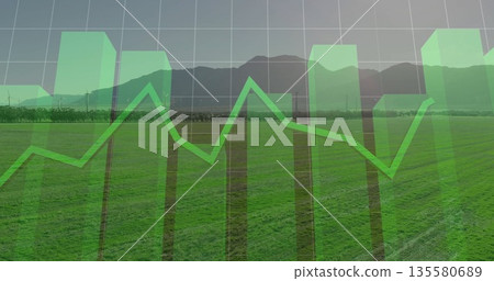 Overlaying translucent green bar chart and line graph over grassy field, with white grid lines Overlaying translucent green bar chart and line graph over grassy field, with white grid lines 135580689