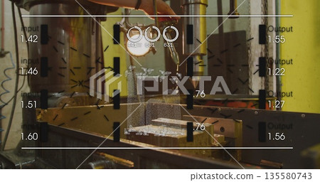 Drilling workpiece using CNC milling spindle in machine shop, producing coolant mist and shavings Drilling workpiece using CNC milling spindle in machine shop, producing coolant mist and shavings 135580743