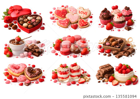 情人節甜點插畫集：巧克力和草莓 135581094