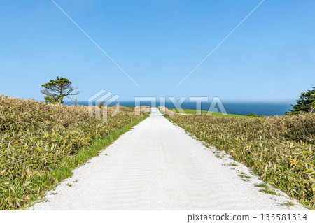 Cape Soya, Wakkanai, Hokkaido - A popular tourist attraction: Cape Soya's "White Road" and blue sea Cape Soya, Wakkanai, Hokkaido - A popular tourist attraction: Cape Soya's "White Road" and blue sea 135581314
