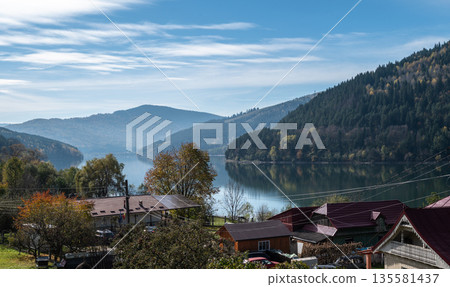 Peaceful Autumn Landscape Of Lake Izvorul Muntelui In Romanian Mountains 135581437