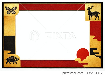 以花紮圖案繪製的吉祥日式畫框 以花紮圖案繪製的吉祥日式畫框 135581447