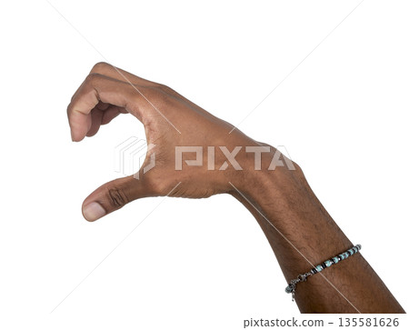 Curled hand forming half heart shape in tender romantic pose. Black skin male making affectionate Curled hand forming half heart shape in tender romantic pose. Black skin male making affectionate 135581626