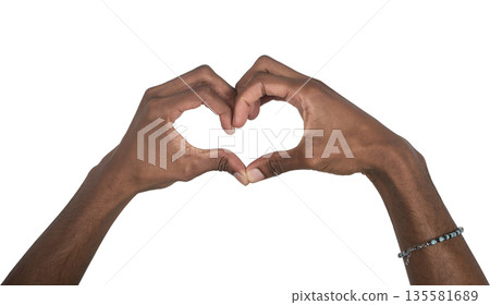 Hands forming heart shape in romantic gesture of love and tenderness. Black skin male making 135581689