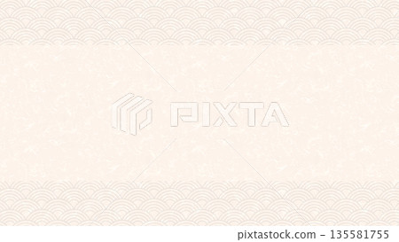 Japanese style vector background with upper and lower bands of Seigaiha pattern on washi paper texture 135581755