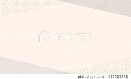 日式向量背景，帶有和紙紋理和青海波圖案的三角形。 135581758