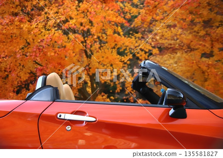 Autumn leaves and an orange convertible Autumn leaves and an orange convertible 135581827