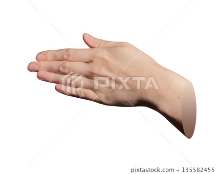 Female hand in a horizontal position with fingers extended together, palm facing sideways, Female hand in a horizontal position with fingers extended together, palm facing sideways, 135582455