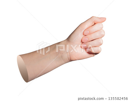 Female hand with clenched fingers, showing smooth skin and neatly groomed nails in a natural, tidy Female hand with clenched fingers, showing smooth skin and neatly groomed nails in a natural, tidy 135582456