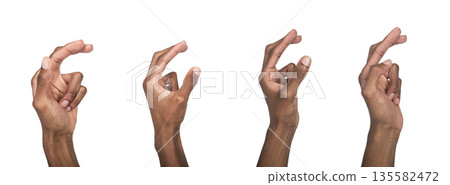 Set of black left hands performing gesture with thumb and fingers forming a clicking or snapping Set of black left hands performing gesture with thumb and fingers forming a clicking or snapping 135582472