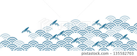 手巾圖案:飛魚在波浪上 手巾圖案:飛魚在波浪上 135582703