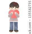 Smiling boy hugging a heart, no main lines 135582735
