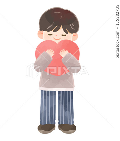 Smiling boy hugging a heart, no main lines Smiling boy hugging a heart, no main lines 135582735