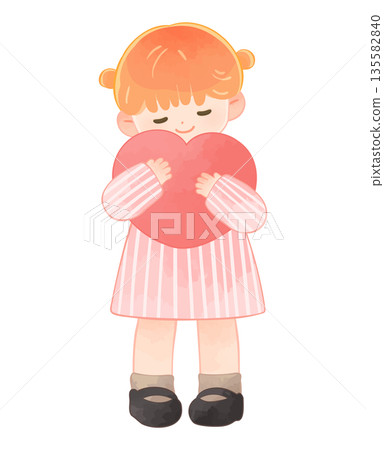 Smiling child girl hugging a heart 135582840