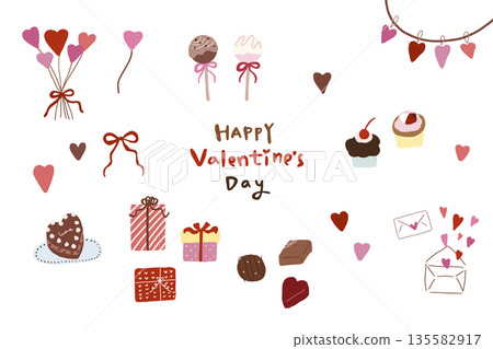 Valentine's Day illustration material set Heart Chocolate Illustration February Sweets Valentine's Day illustration material set Heart Chocolate Illustration February Sweets 135582917