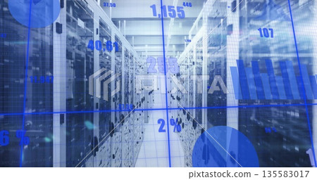 Extending narrow server aisle threading data center, with racks, switches and analytics overlays Extending narrow server aisle threading data center, with racks, switches and analytics overlays 135583017