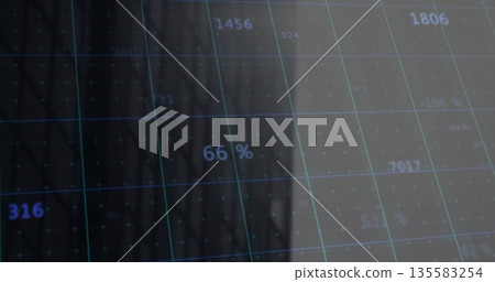 Displaying 66% progress indicator on computer interface, with grid overlay and numeric data markers Displaying 66% progress indicator on computer interface, with grid overlay and numeric data markers 135583254