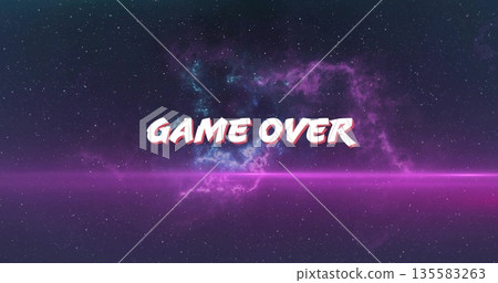 Displaying stylized GAME OVER text hovering in star field, with neon beam and nebula Displaying stylized GAME OVER text hovering in star field, with neon beam and nebula 135583263