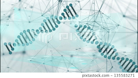Displaying stylized DNA double helix occupying data space, with polygonal mesh and floating labels 135583271