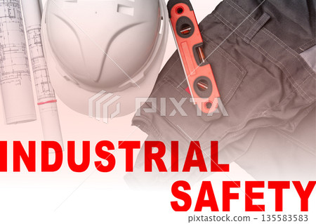 Workers prepare for tasks with safety gear and tools in an industrial setting during the day Workers prepare for tasks with safety gear and tools in an industrial setting during the day 135583583