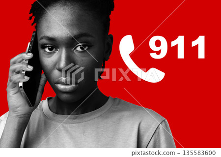 Person making a call to emergency services for help in a difficult situation Person making a call to emergency services for help in a difficult situation 135583600
