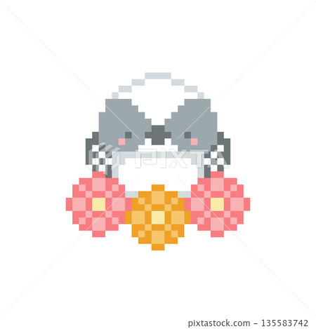 像素畫：一隻長尾山雀雛鳥在紅花叢中歡呼雀躍 135583742