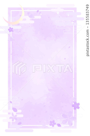 Hand-drawn background of cherry blossoms at night and square frame _ no background _ vertical Hand-drawn background of cherry blossoms at night and square frame _ no background _ vertical 135583749