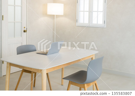White dining table and computer White dining table and computer 135583807