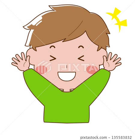 Happy boy with his hands up Happy boy with his hands up 135583832
