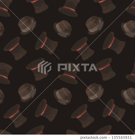 Seamless pattern with vintage hats Flat vector illustration in dark brown muted colors Repeating background for textile fabric wallpaper wrapping paper packaging fashion design 135583931