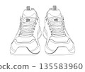 單色白色和灰色運動鞋正面扁平化插圖圖示素材 135583960