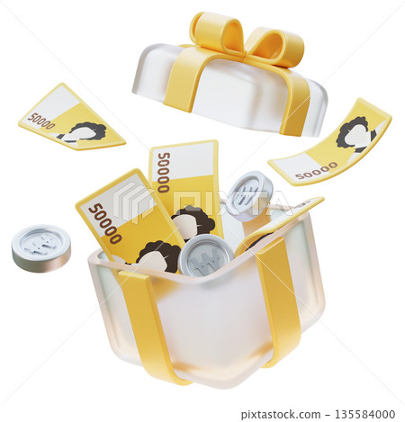 Dynamic 3D Explosion of 50,000 Won Bills and Coins from Gift Box Dynamic 3D Explosion of 50,000 Won Bills and Coins from Gift Box 135584000