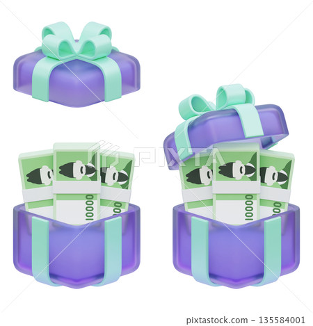 Gift Box Overflowing with 10,000 South Korean Won Bills 3D Illustration Gift Box Overflowing with 10,000 South Korean Won Bills 3D Illustration 135584001