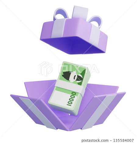 3D Render of 10,000 Korean Won Stack in a Gift Box 135584007
