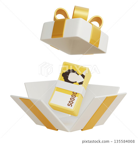 3D Rendering of 50,000 Korean Won Stack in a Luxury Gift Box 3D Rendering of 50,000 Korean Won Stack in a Luxury Gift Box 135584008
