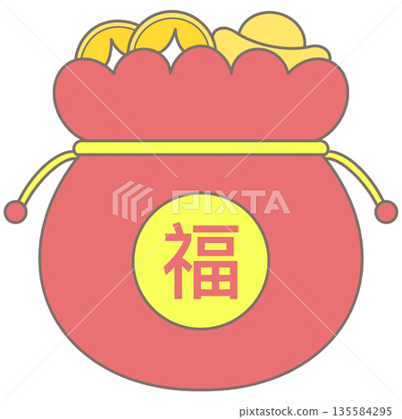 Chinese New Year Lucky Bag Full of Gold Coins and Gold Ingots 135584295