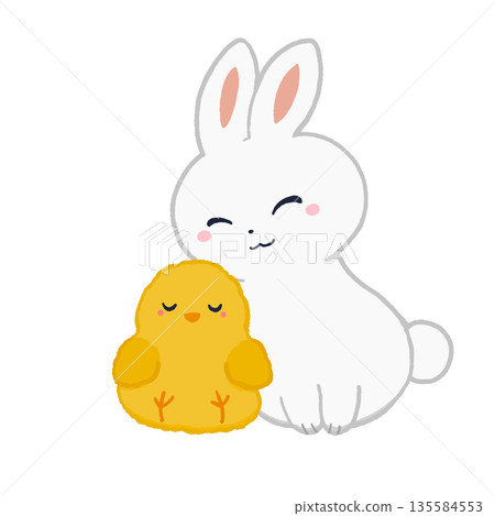 Cuddling rabbit and chick icon Cuddling rabbit and chick icon 135584553