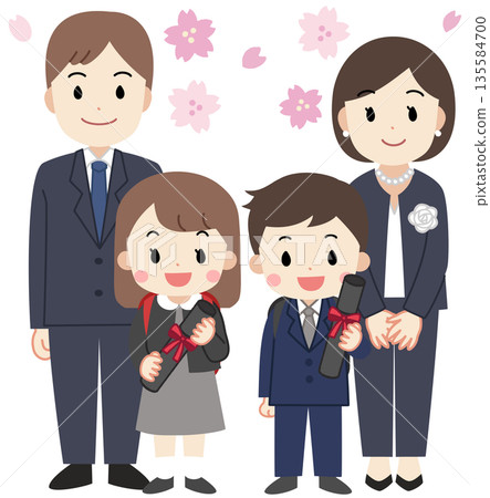 Illustration of a family attending an elementary school graduation ceremony Illustration of a family attending an elementary school graduation ceremony 135584700