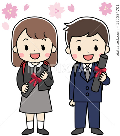 Illustration of children attending a school graduation ceremony 135584701