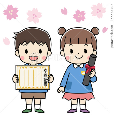 Illustration of children attending a graduation ceremony Illustration of children attending a graduation ceremony 135584702