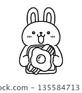 Rabbit eating bacon and egg toast line drawing 135584713