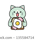 Cat eating bacon and egg toast 135584714