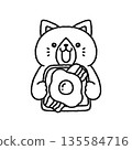 Cat eating bacon and egg toast line drawing 135584716