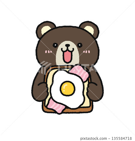 Bear eating bacon and egg toast Bear eating bacon and egg toast 135584718