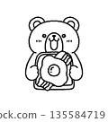 Bear eating bacon and egg toast line drawing 135584719